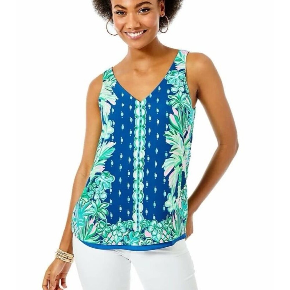 Lilly Pulitzer Sleeveless Reversible Tank Top Macaw Blue Coconut Row Size XS
